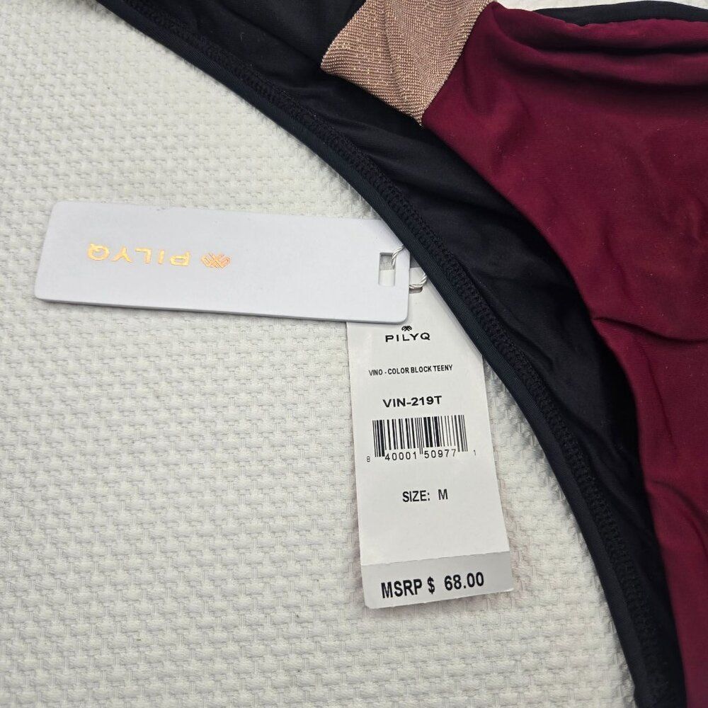 PilyQ Womens M Tiny Scrunch Bikini Bottom Black Maroon Swimwear MSRP $68 New - Picture 3 of 5